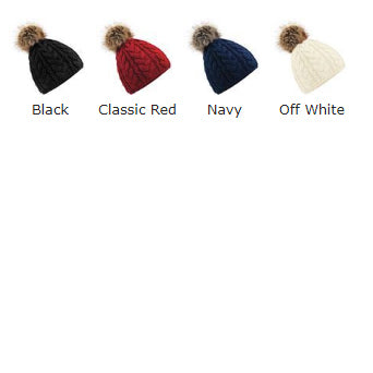Fur pom pom cable beanie