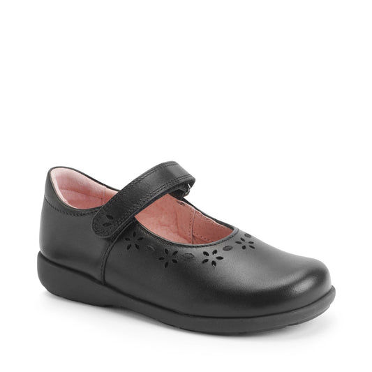 Emily - Black Leather Girls School Shoes