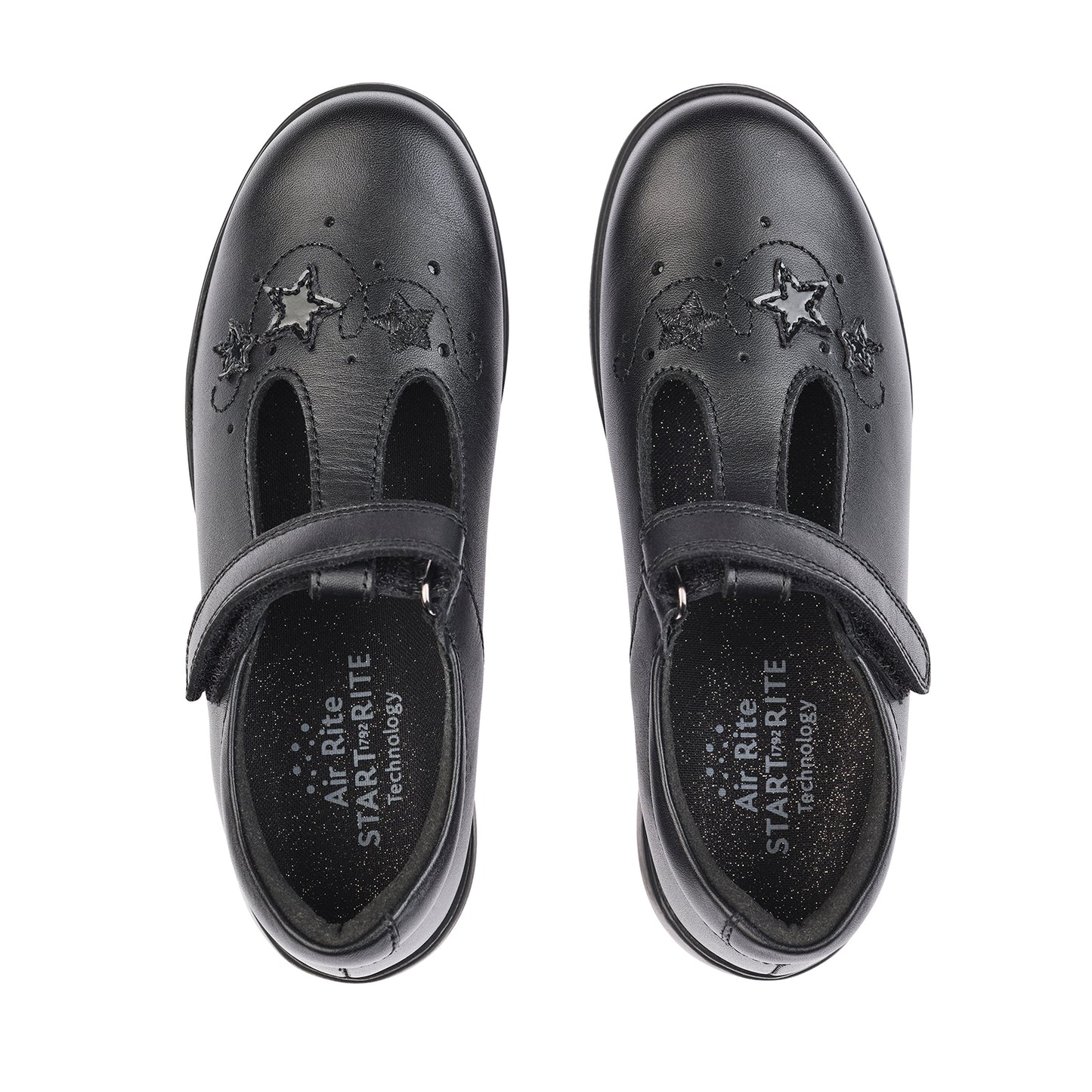 Star Jump - Black Leather Girls School Shoes